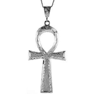 925 Sterling Silver Large Ankh Cross Pendant (w/ 18 Silver Chain), 2 