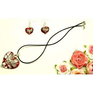  Red Heart Shaped Glass Pendant with Leather Necklace 