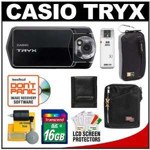  Casio Exilim TRYX Compact Digital Camera (Black) with 16GB 