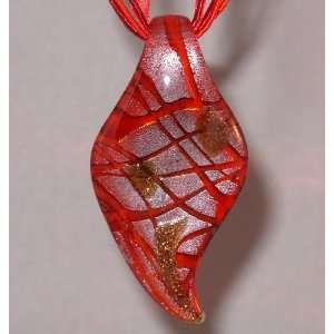  Passion Red, Gold and Ice Murano Glass Necklace Pendant 