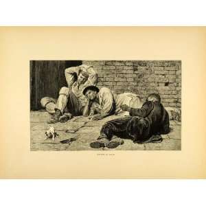 1887 Wood Engraving Briton Riviere Giants Play Puppy Dog Portrait Art 