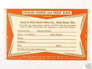 1960s West Bend Lithia Beer 1 Premium Coupon Blank Red  