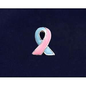   Pink and Blue Ribbon Pin   Silver Trim Tac (50 Pins) 