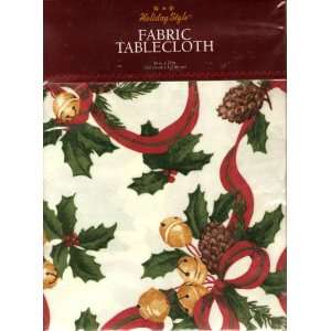   Style Christmas Bows and Holly Fabric Tablecloth 