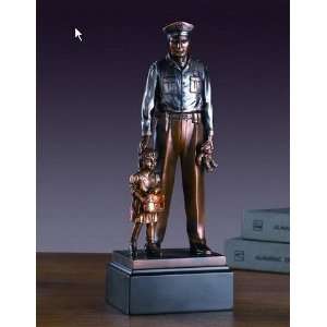  Bronze Plated Resin Police Officer with a Child Sculpture 