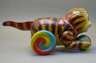 Vintage Cat Ball Tin Litho Tail Wind Toy Made in Japan  