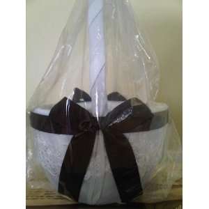  Bridal Chantilly Lace Flower Girl Basket IVORY with Chocolate Brown 