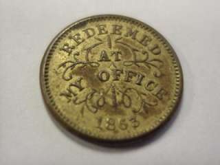 1863 CWT CIVIL WAR TOKEN OLIVER BOUTWELL BRASS MILLER TROY, NY UNC 