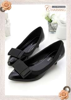 Womens Office Bow Point Toe Low Heel Shoes 2 Colors  