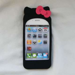 White Hello Kitty Silicone Soft Case Cover with 2 bow knots For iPhone 