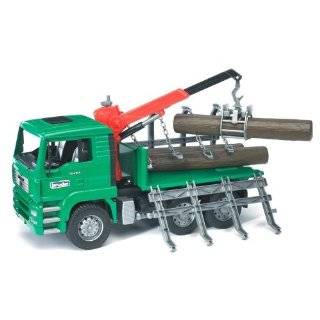 bruder toys man timber truck with loading crane and 3 trunks