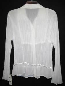 ELEMENTZ ~ $45 DESIGNER White Sheer PLEAT FRONT Blouse Top Shirt~ SZ 