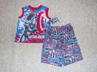 NWT Boys 2 Piece Captain America Pajama Set Size 8  