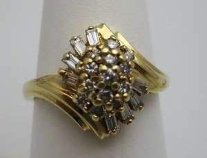 ct t.w. Round & Baguette Diamond Cluster Ladies 14k Yellow Gold 