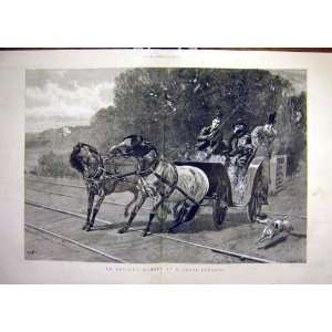  1889 Level Crossing Railway Horse Carriage Dog Print
