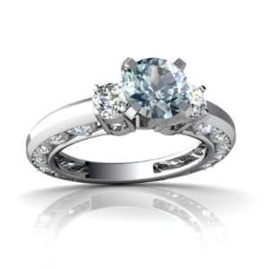  14K White Gold Round Genuine Aquamarine Engagement Ring 
