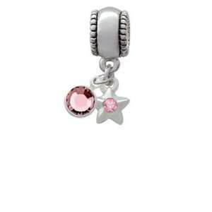Mini Silver Star with Light Pink Swarovski Crystal European Charm Bead 