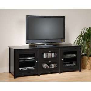   Plasma TV Console with 2 Glass Drawers / Doors in Bla
