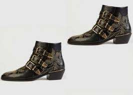 Chloe Susannah Susan Suzanne Leather Studded Buckled Ankle Boots Black 