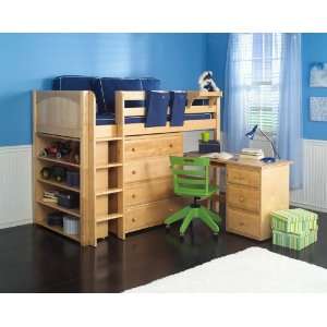 Maxtrix Twin Size Mid High Loft Bed w. Pull Out Desk, 4 Drawer Chest 