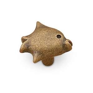 Country style expression   1 3/16 long fish knob in burnished brass