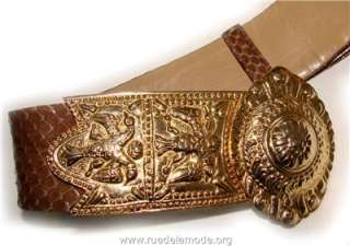 JUDITH LEIBER BROWN SNAKE SKIN BELT WITH GORGEOUS GOLD BUCKLE  