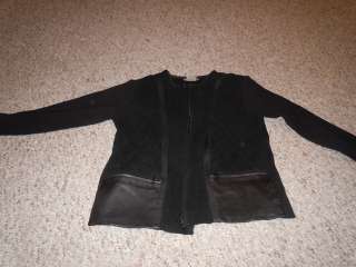   black zip up sweater front sued and leather size medium Escapade