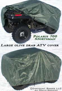 Olive drab large ATV cover pictured on a Polaris Sportsman 700 ATV