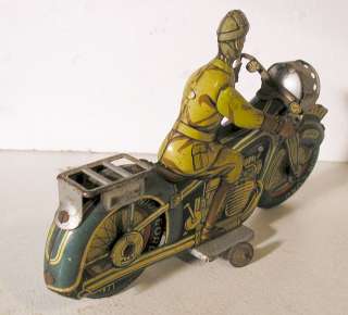 Vintage US Zone West Germany Litho Tin Wind Up Motor Cycle, Working 