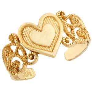  10k Solid Yellow Gold Heart Filigree Toe Ring Jewelry 