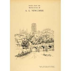  1908 Print Leaves Sketch Book Newcombe Bridge Castle 