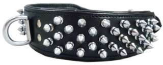 Black Real Leather Spikes Dog Collar Pit Bull Boxer 2  