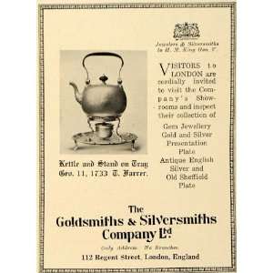 1923 Ad Goldsmiths Silversmiths London England Teapot   Original Print 