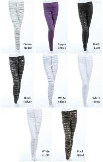 Random Stripes Leggings Tights Skinny Pants Shiny VARIOUS COLOR and 