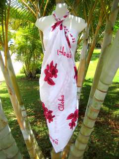 Sarong White w/ Pink HB Luau Coverup Cruise Wrap Dress  