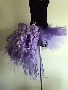 Burlesque Moulin Rouge Tutu Skirt Purple Lilac Bustle Feathers size 6 