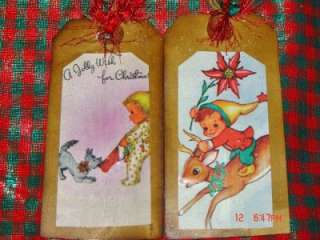 PRIM~VINTAGE~8~CHRISTMAS HANG TAGS~GLITTER~SPICE SCENT  