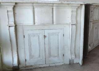Antique 1845 FIREPLACE Wall MANTLE w CUPBOARDS Old White Paint 