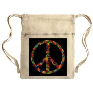   Bag Sack Pack Khaki Peace Symbol Flowers 60s 