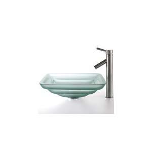  Kraus Oceania Frosted Square Glass Sink and Sheven Faucet 