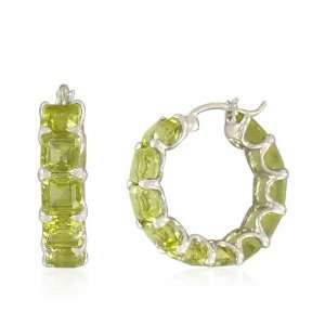    Sterling Silver Emerald Cut Lemon Quartz Hoop Earrings Jewelry