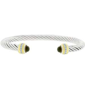 14k Gold and White Gold Rhodium Bonded Twisted Cable Cuff Cable Bangle 