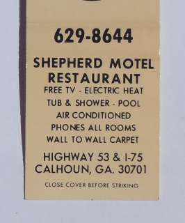 1960s Matchbook Shepherd Motel Restaurant Calhoun GA Gordon Co Georgia