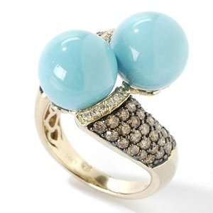  14K Gold Turquoise, Chocolate Diamond & White Diamond Ring 
