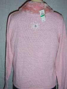 Carly St. Claire Winter Collection White and Pink Cotton Sweater Size 