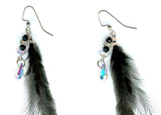 RAVEN PLUME Beautiful Black Feather Earrings Adorned With Swarovski 