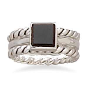 CleverSilvers Stack Set Of Three Sterling Silver Rings With Square 