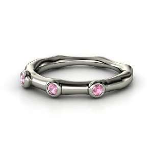   Three Stone Ring, Round Pink Tourmaline Sterling Silver Ring Jewelry
