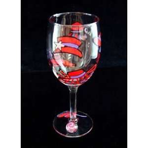  Red Hat Dazzle Design   Hand Painted   Wine Glass   8 oz 
