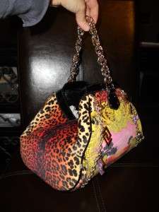 VERSACE for H&M Stampa Sunset Orange Leopard Velvet Chain Handle Bag w 